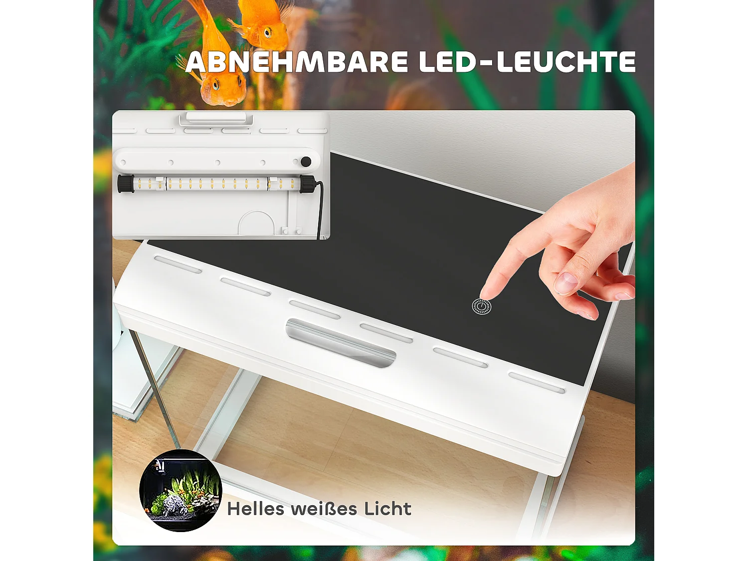 Aquarium tropical avec éclairage LED et système de filtration, verre, blanc (35x21x31cm)