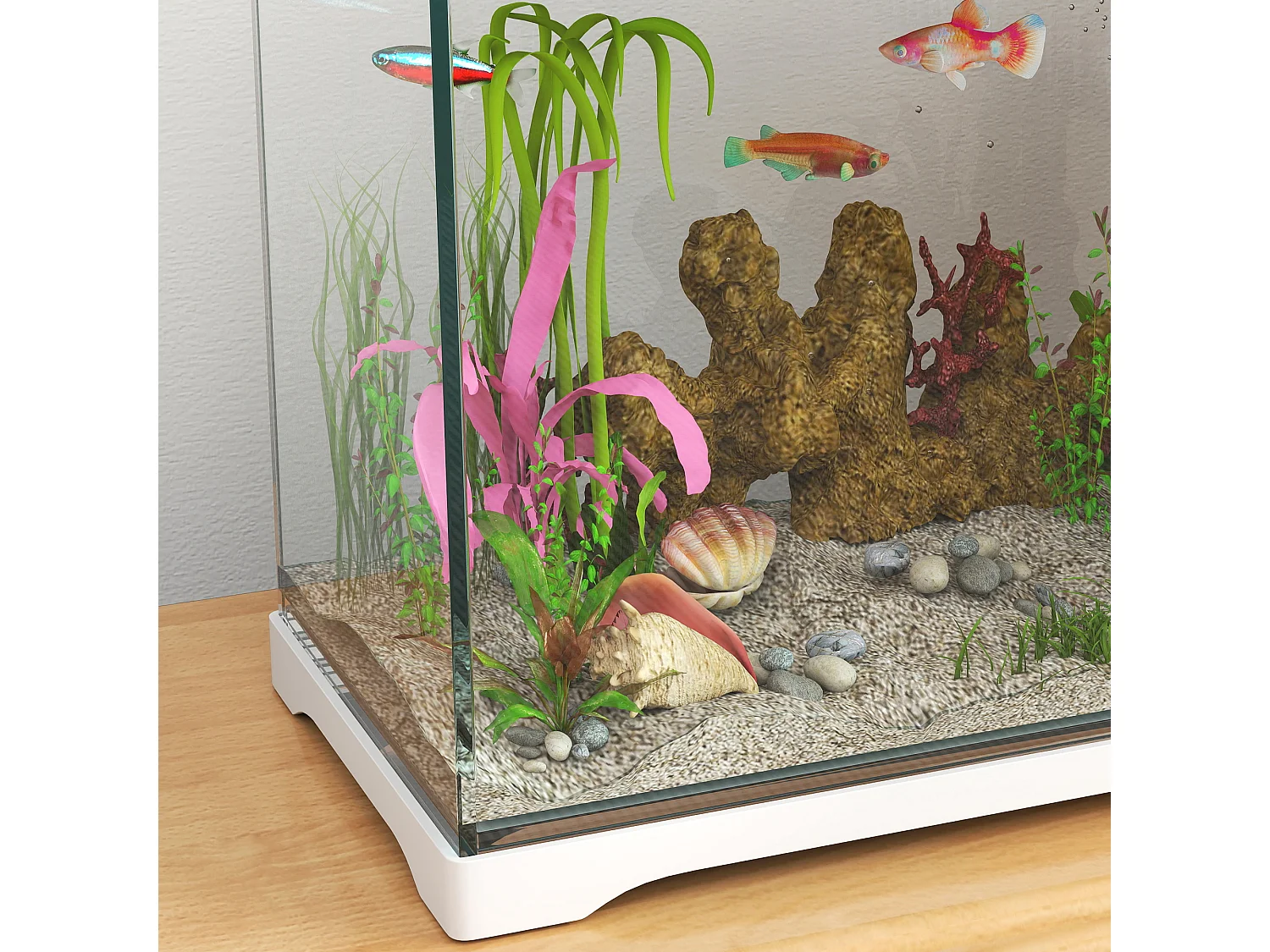 Aquarium tropical avec éclairage LED et système de filtration, verre, blanc (35x21x31cm)