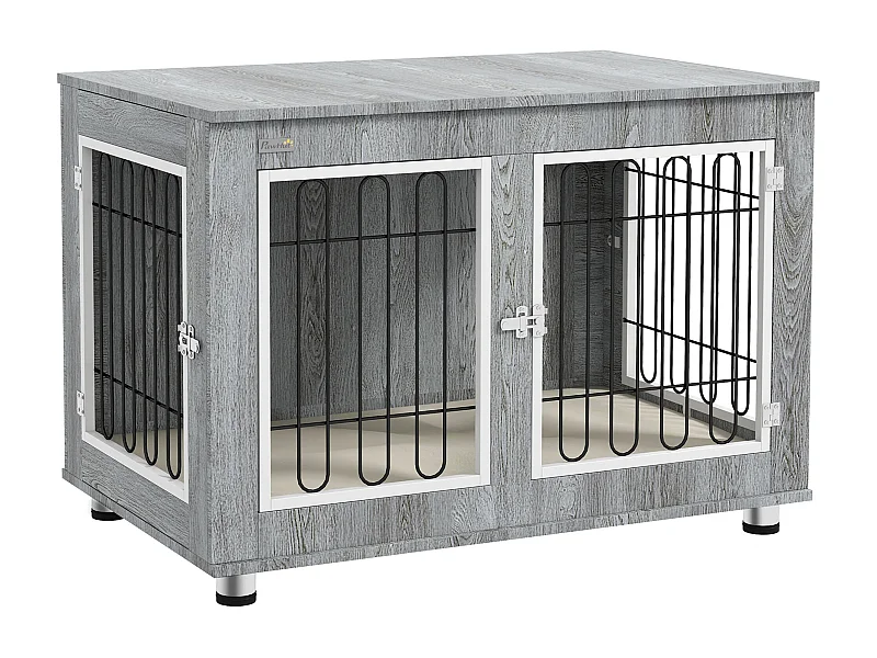 Cage pour chien à double porte avec coussin, structure solide en acier et tissu oxford, gris (90x58x65 cm)