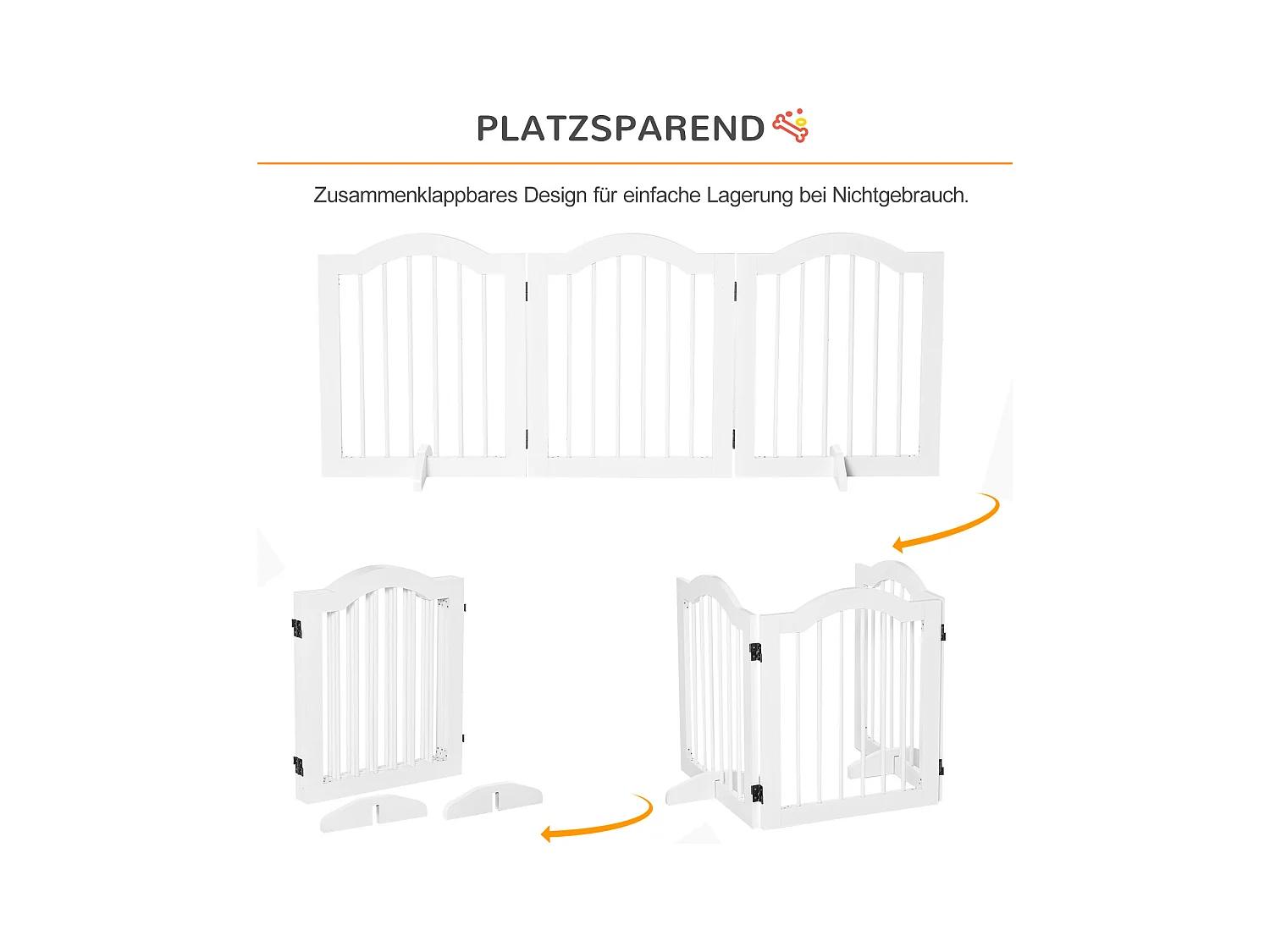 Barrière pour chien pliable, 3 panneaux, structure stable, MDF, blanc (154.5x29.5x61 cm)