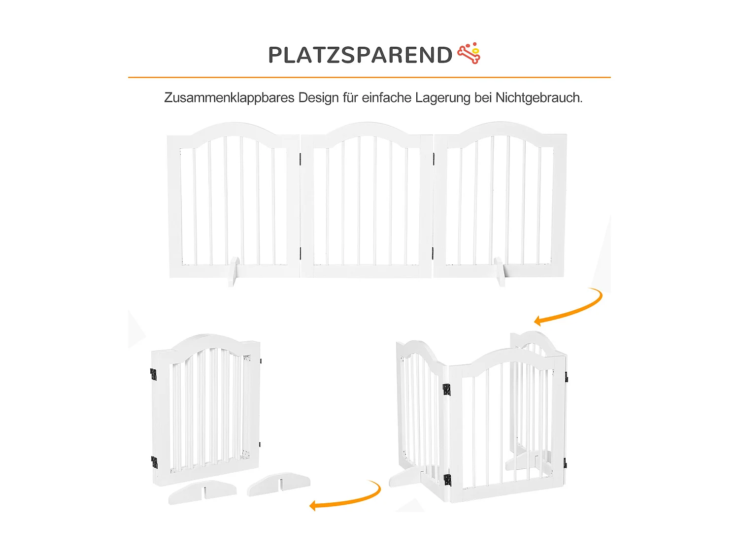 Barrière pour chien pliable, 3 panneaux, structure stable, MDF, blanc (154.5x29.5x61 cm)