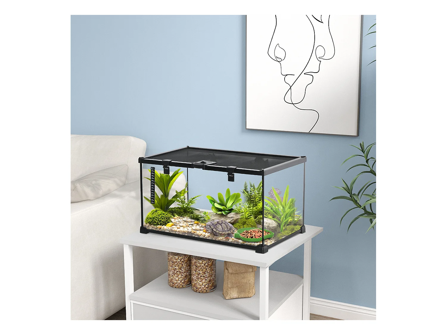 Terrarium pour reptiles avec thermomètre, aération optimale, acier et verre, noir (50x30x25 cm)
