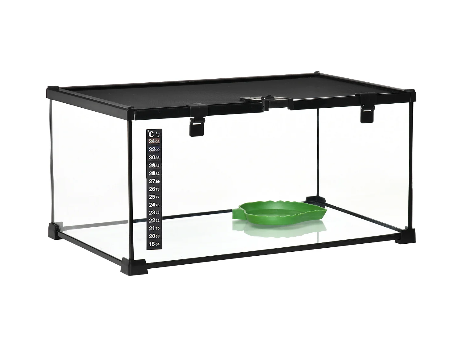Terrarium pour reptiles avec thermomètre, aération optimale, acier et verre, noir (50x30x25 cm)