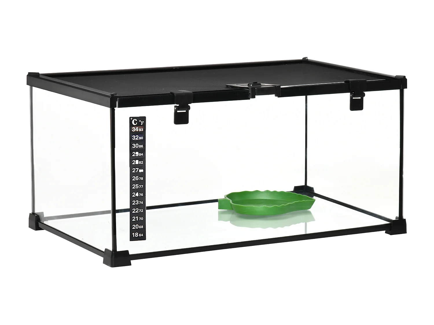 Terrarium pour reptiles avec thermomètre, aération optimale, acier et verre, noir (50x30x25 cm)