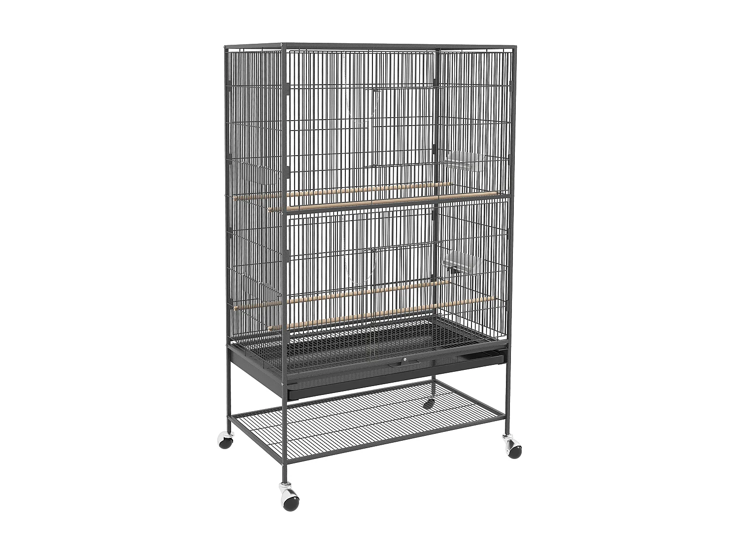 Voliera per uccelli con trespoli e vassoio, plastica, grigia (94x57x153cm)