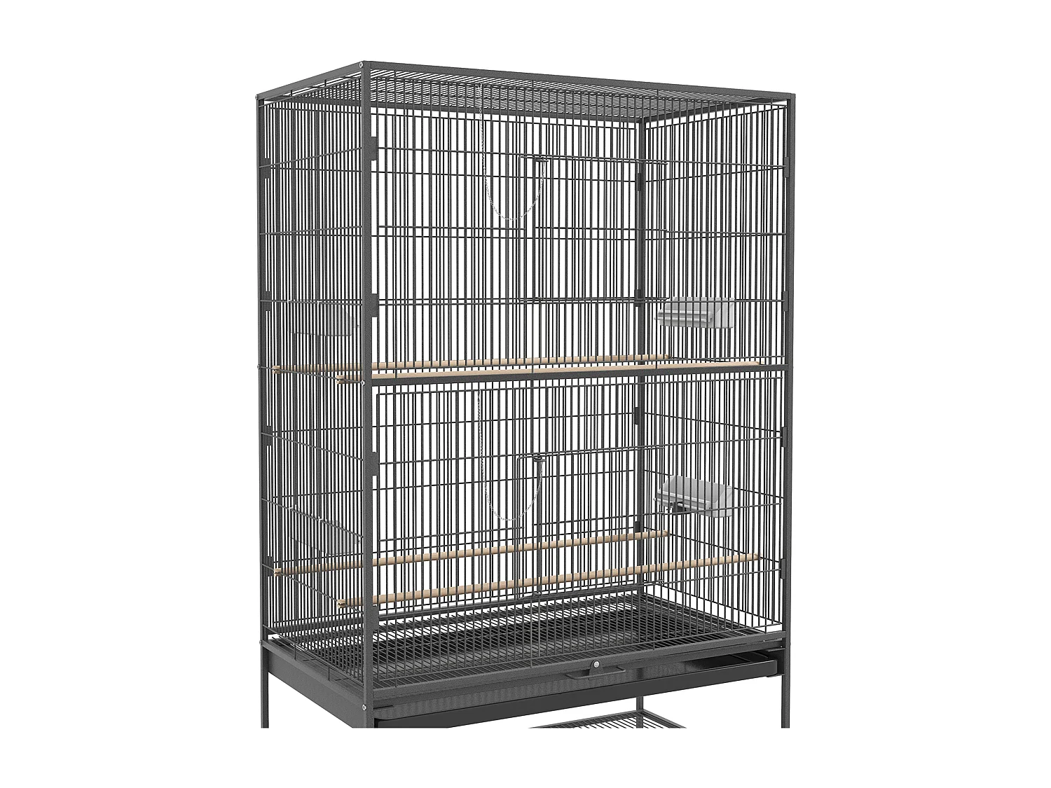 Voliera per uccelli con trespoli e vassoio, plastica, grigia (94x57x153cm)