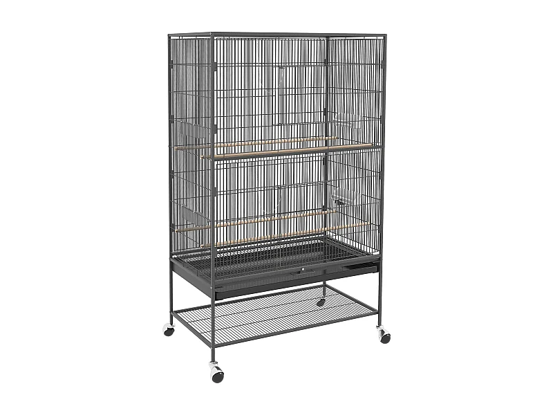 Voliera per uccelli con trespoli e vassoio, plastica, grigia (94x57x153cm)