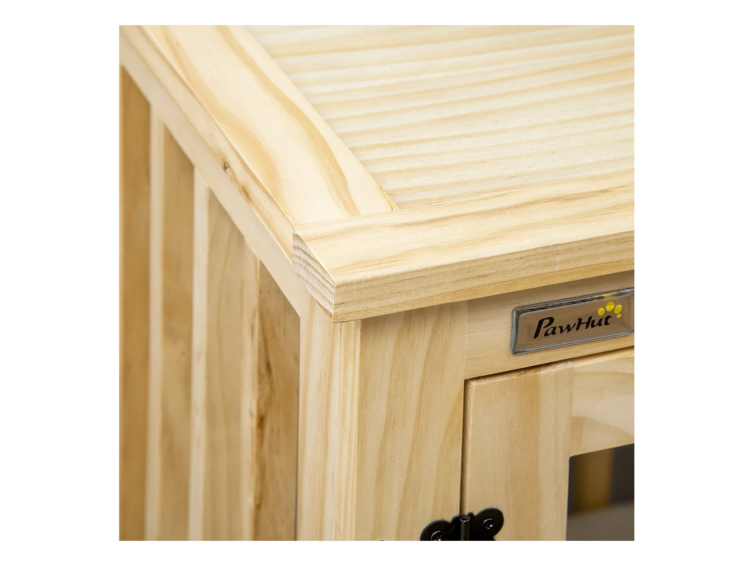 Cage pour chien en bois naturel avec coussin, design sécurisé à deux portes, pour chiens de taille moyenne (82.5x57x72cm)