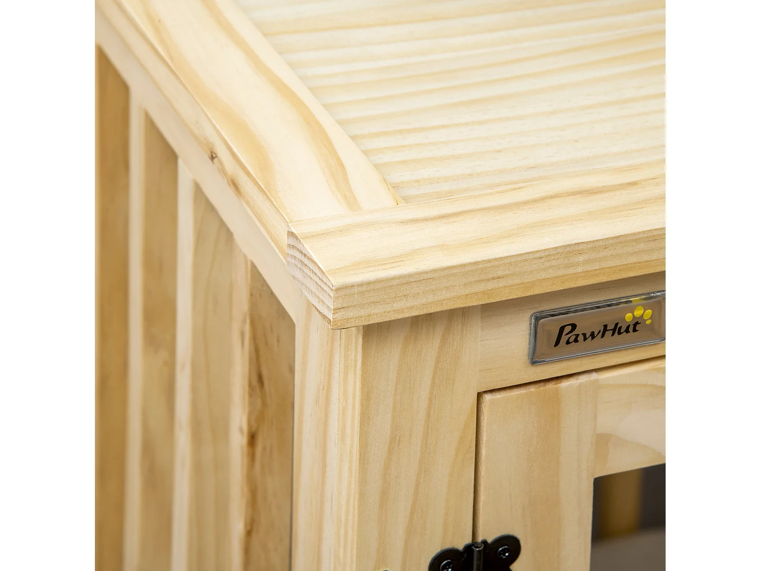 Cage pour chien en bois naturel avec coussin, design sécurisé à deux portes, pour chiens de taille moyenne (82.5x57x72cm)