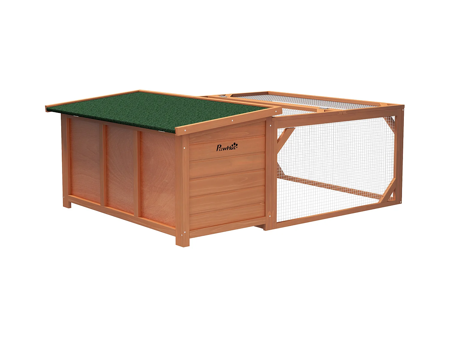 Cabane pour lapins nains avec toit ouvrant en asphalte, résistant aux intempéries, en bois de sapin, orange et vert (125.5x100x49cm)