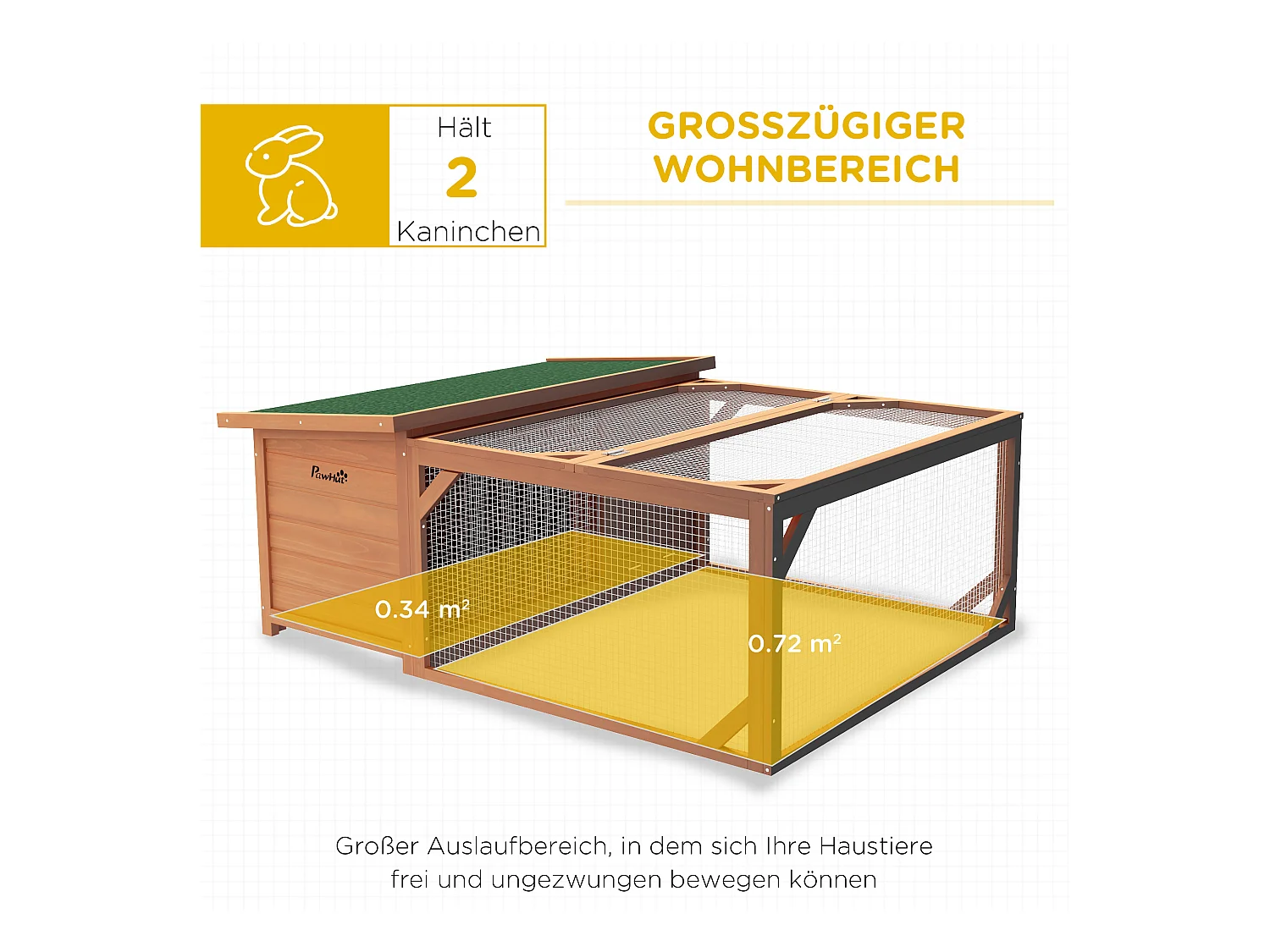 Cabane pour lapins nains avec toit ouvrant en asphalte, résistant aux intempéries, en bois de sapin, orange et vert (125.5x100x49cm)