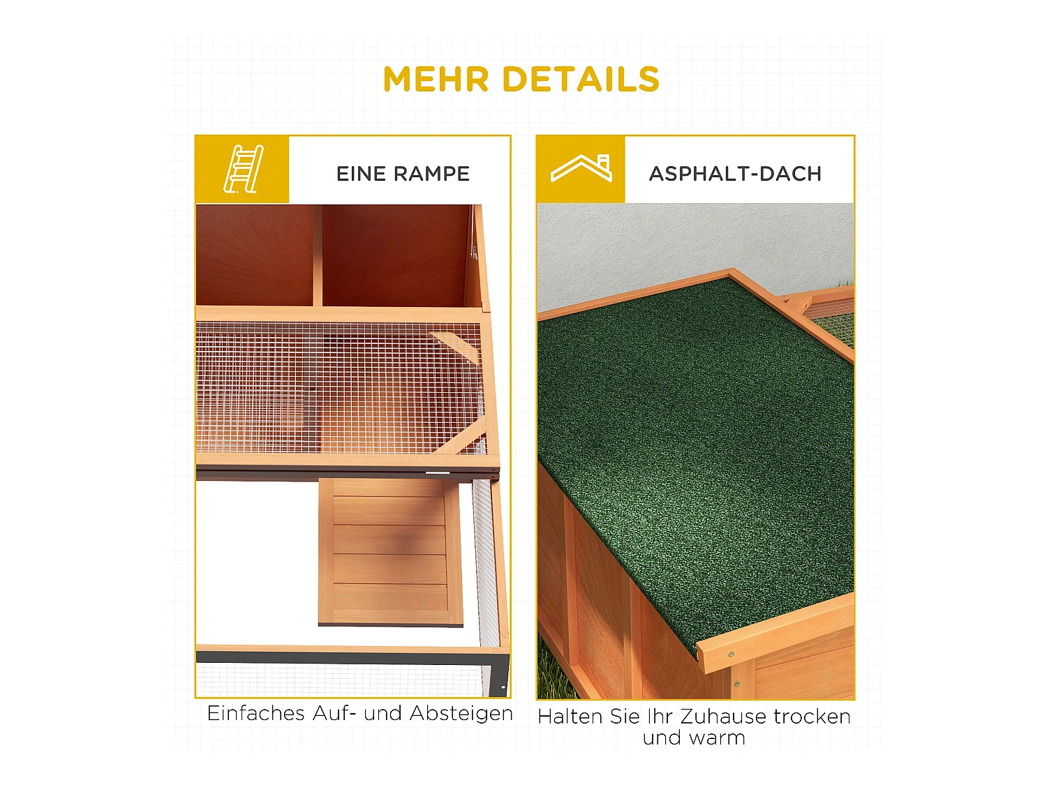 Cabane pour lapins nains avec toit ouvrant en asphalte, résistant aux intempéries, en bois de sapin, orange et vert (125.5x100x49cm)