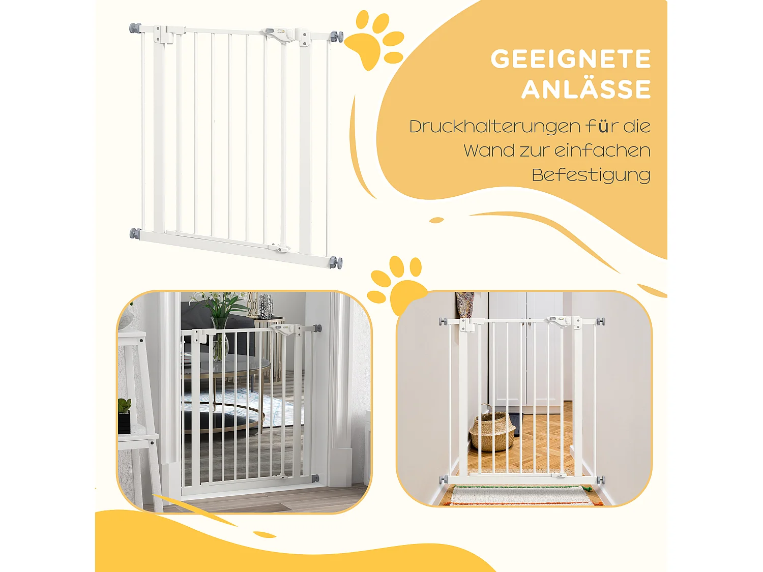 Beschermrooster voor honden en katten, verstelbare barrière zonder boren, metaal en kunststof, wit (80x2x77 cm)