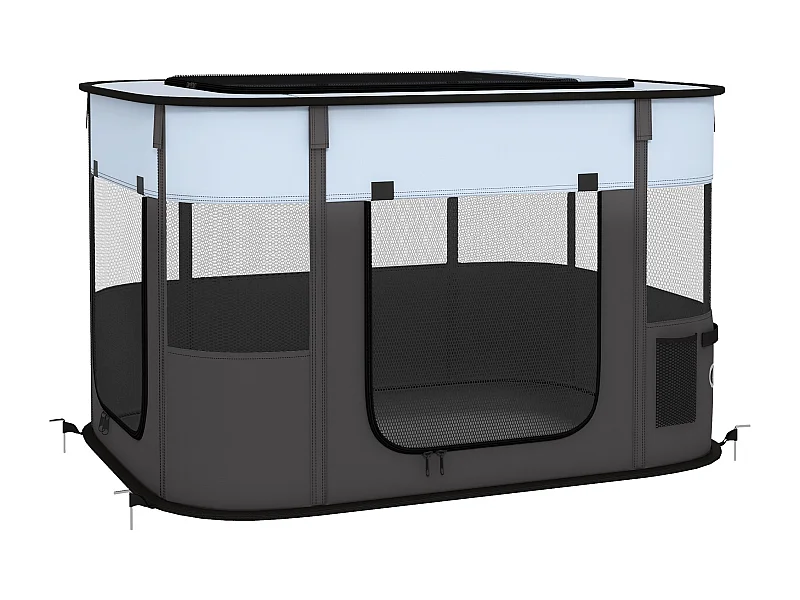 Enclos pour chiots et petits animaux, pliable avec portes et fenêtres, polyester respirant, gris (94x74x60cm)