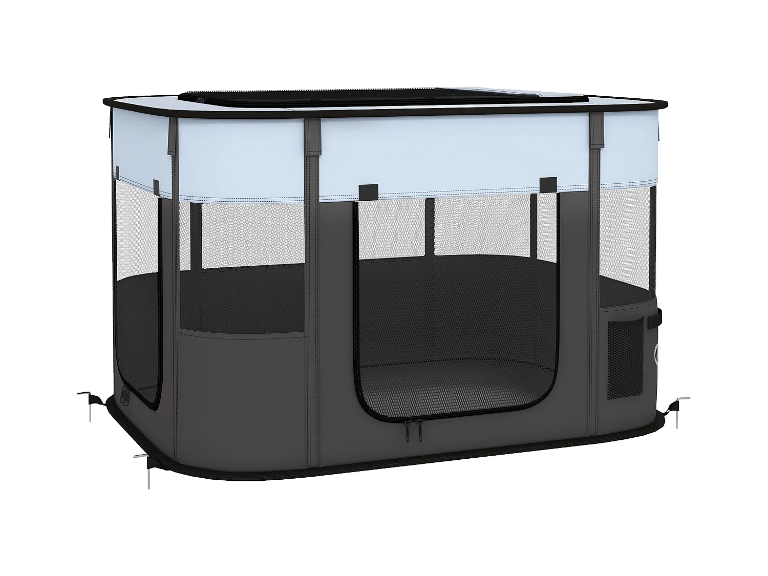 Enclos pour chiots et petits animaux, pliable avec portes et fenêtres, polyester respirant, gris (94x74x60cm)