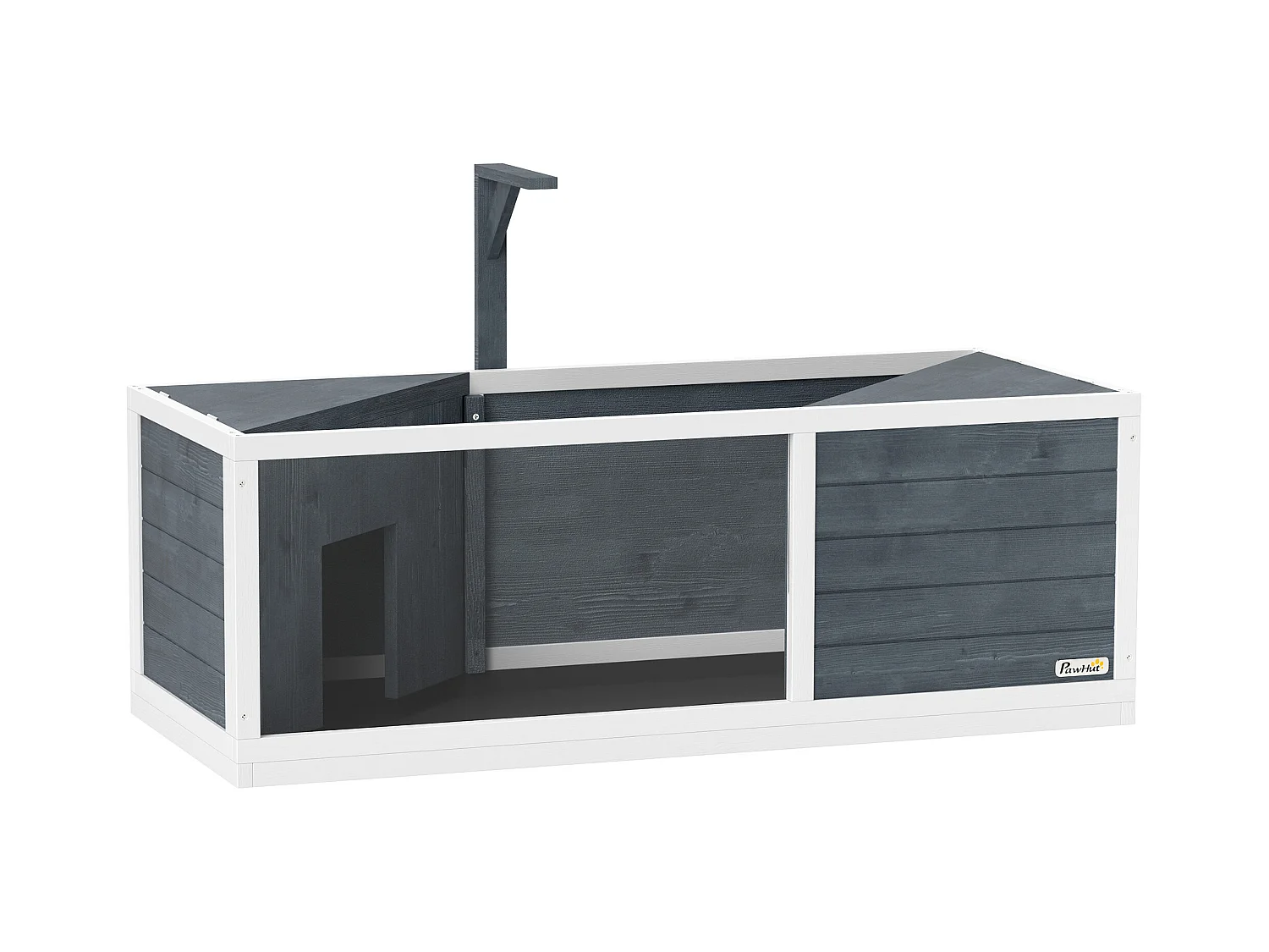 Enclos pour tortue en bois avec deux cabanes, toit ouvrant et façade transparente, gris (120x50x40 cm)