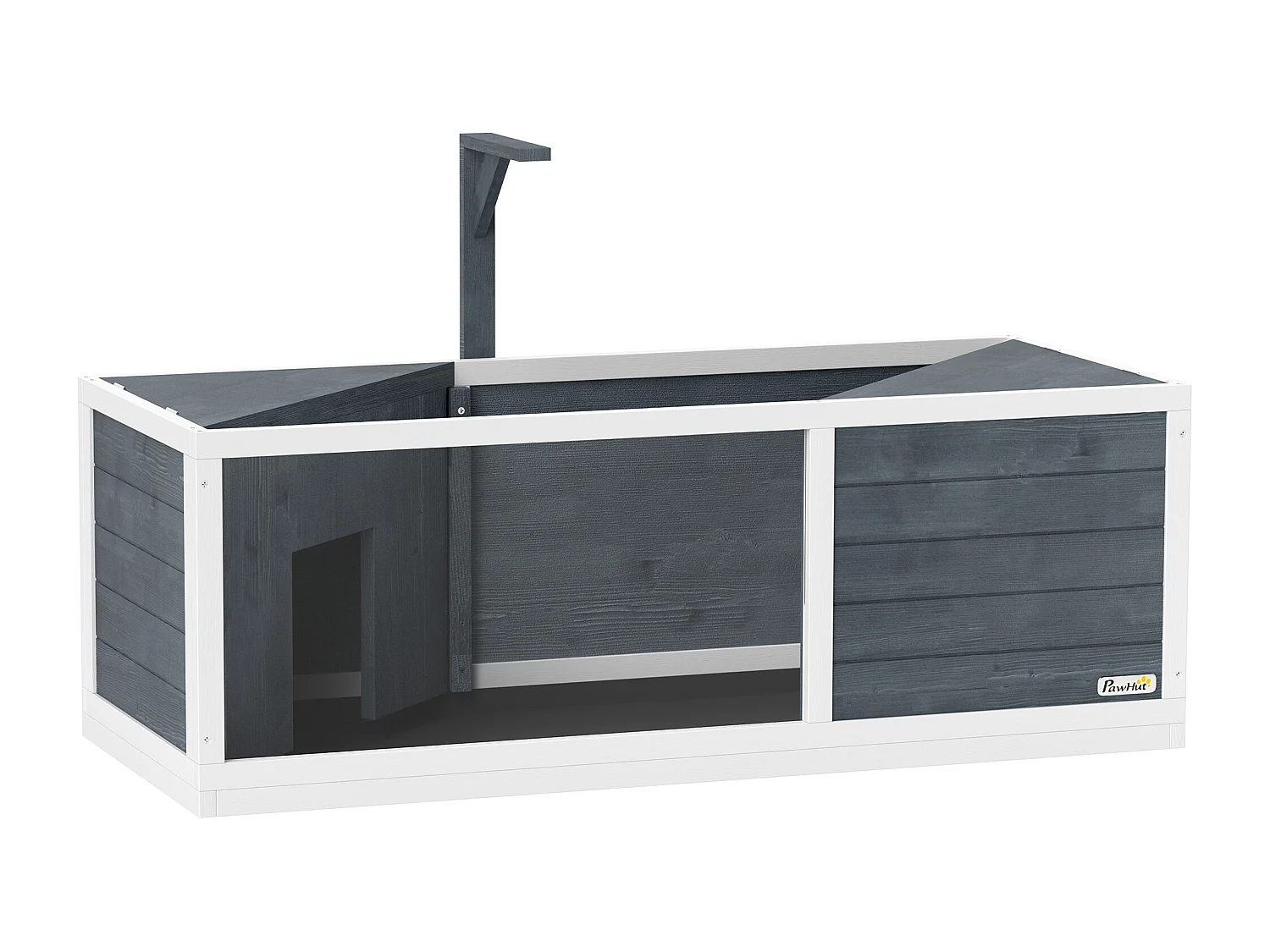 Enclos pour tortue en bois avec deux cabanes, toit ouvrant et façade transparente, gris (120x50x40 cm)