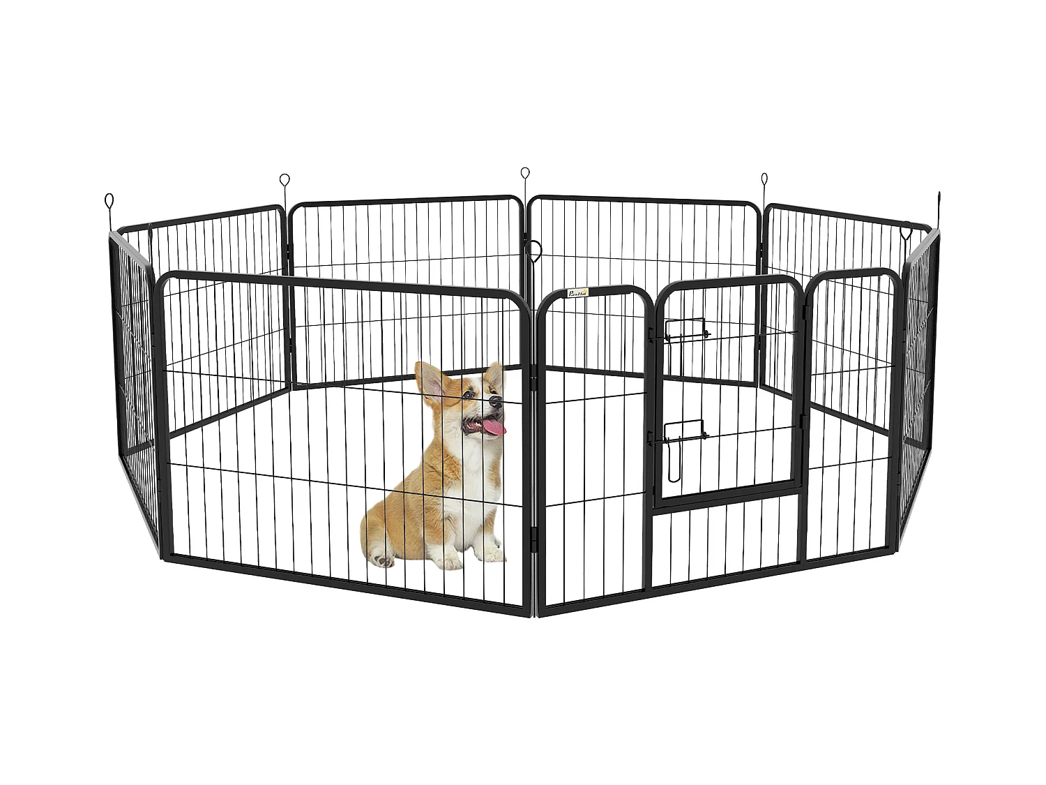 Enclos pour chiots 8 panneaux avec porte, acier robuste, noir (60x80 cm)