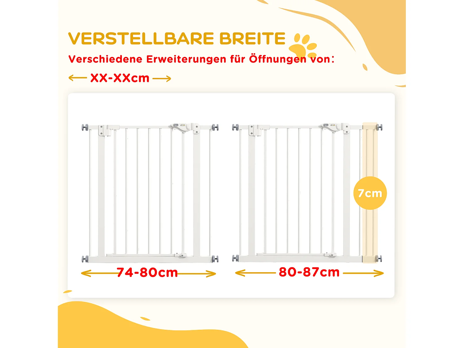 Barrière de sécurité pour chiens et chats, réglable sans perçage, métal et plastique, blanc (74-87x2x77 cm)