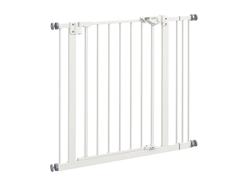 Puerta de seguridad para perros y gatos, ajustable sin taladrar, de metal y plástico, color blanco (74-87x2x77 cm)
