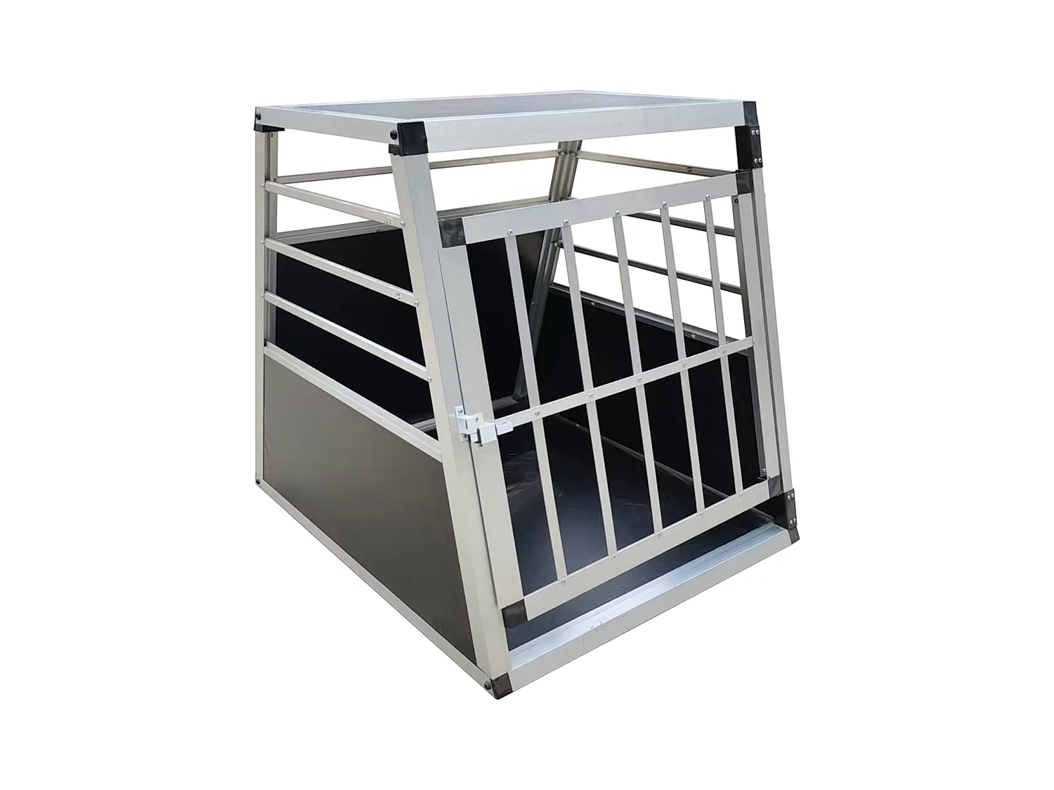Caisse de transport pour chien en aluminium, robuste et légère, design aéré, noir et argenté (60x70x67.5cm)