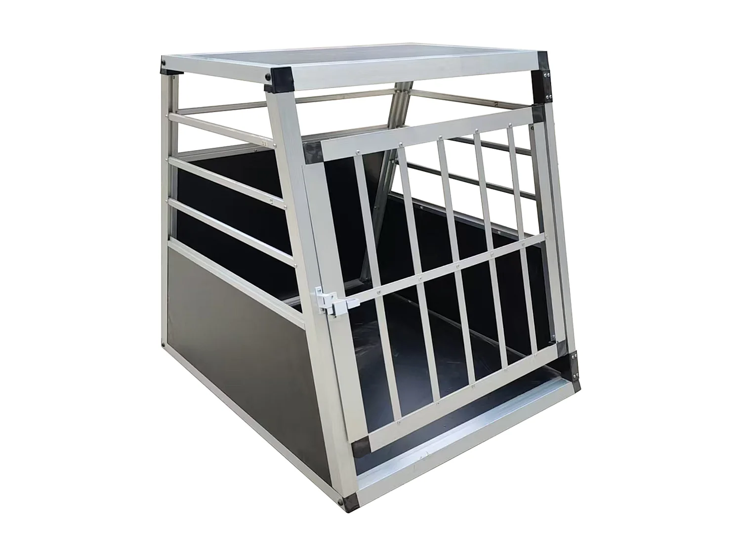 Transportín de aluminio para perros, resistente y ligero, con ventilación, color negro y plateado (60 x 70 x 67,5 cm)