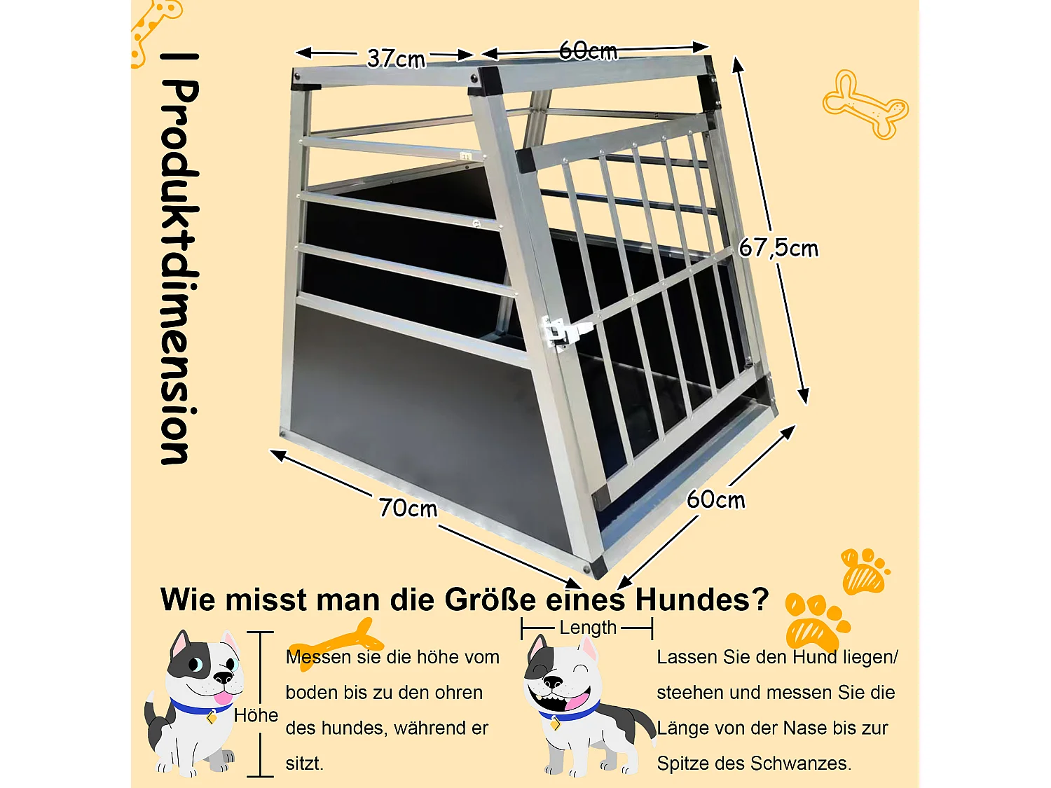 Transportín de aluminio para perros, resistente y ligero, con ventilación, color negro y plateado (60 x 70 x 67,5 cm)