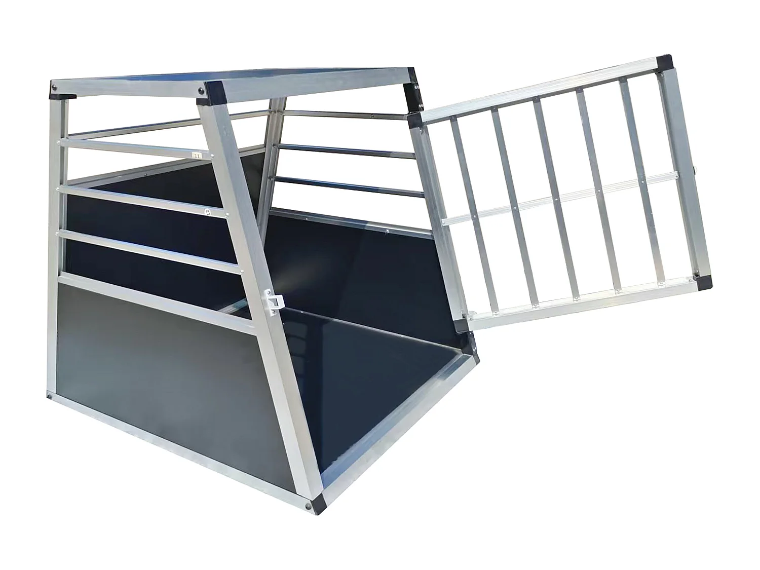 Transportín de aluminio para perros, resistente y ligero, con ventilación, color negro y plateado (60 x 70 x 67,5 cm)