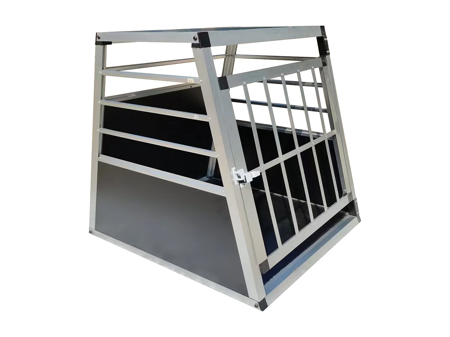 Transportín de aluminio para perros, resistente y ligero, con ventilación, color negro y plateado (60 x 70 x 67,5 cm)