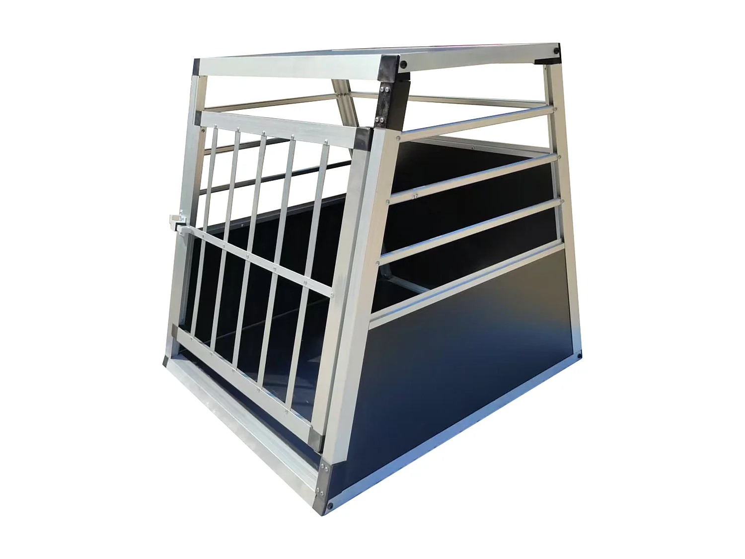 Transportín de aluminio para perros, resistente y ligero, con ventilación, color negro y plateado (60 x 70 x 67,5 cm)