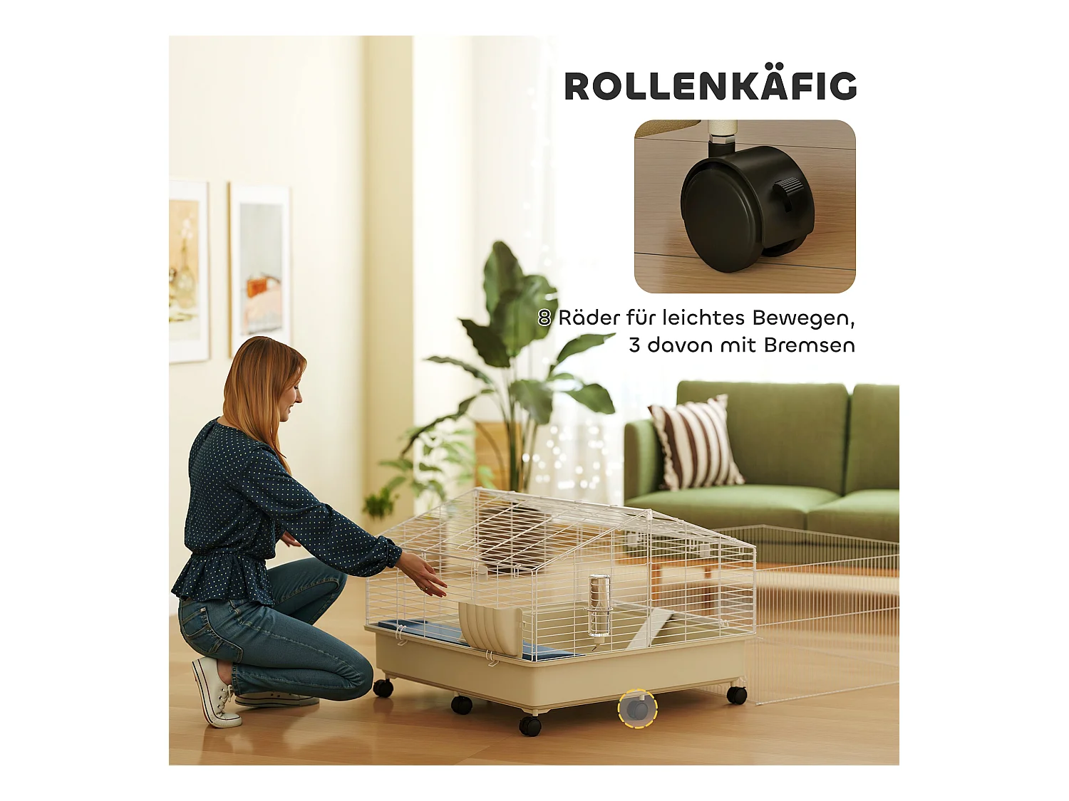 Cage pour petits animaux à deux niveaux avec parc, plastique, multicolore, équipée de rampe, abreuvoir et mangeoire (173x88x63 cm)