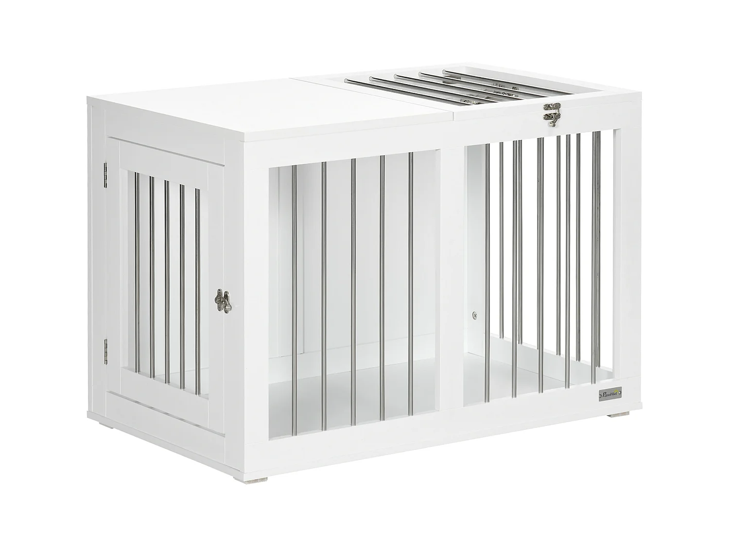 Cage pour chien à portes et fonction transport, design moderne, bois et métal, blanc (80x50x56.5cm)