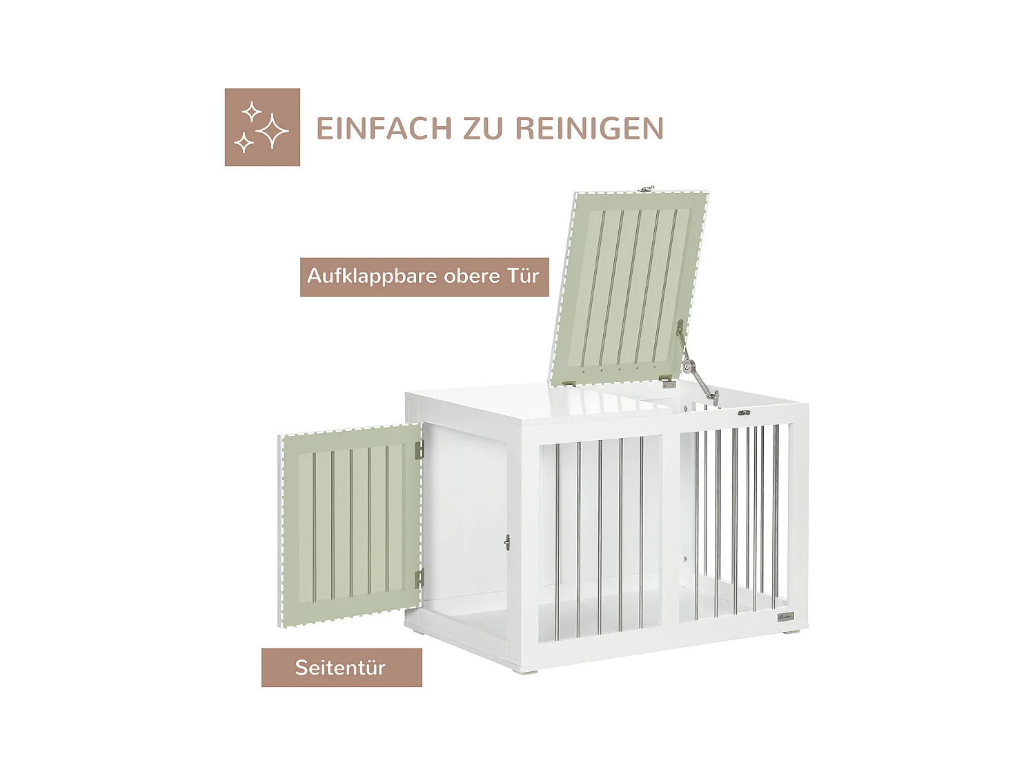 Cage pour chien à portes et fonction transport, design moderne, bois et métal, blanc (80x50x56.5cm)