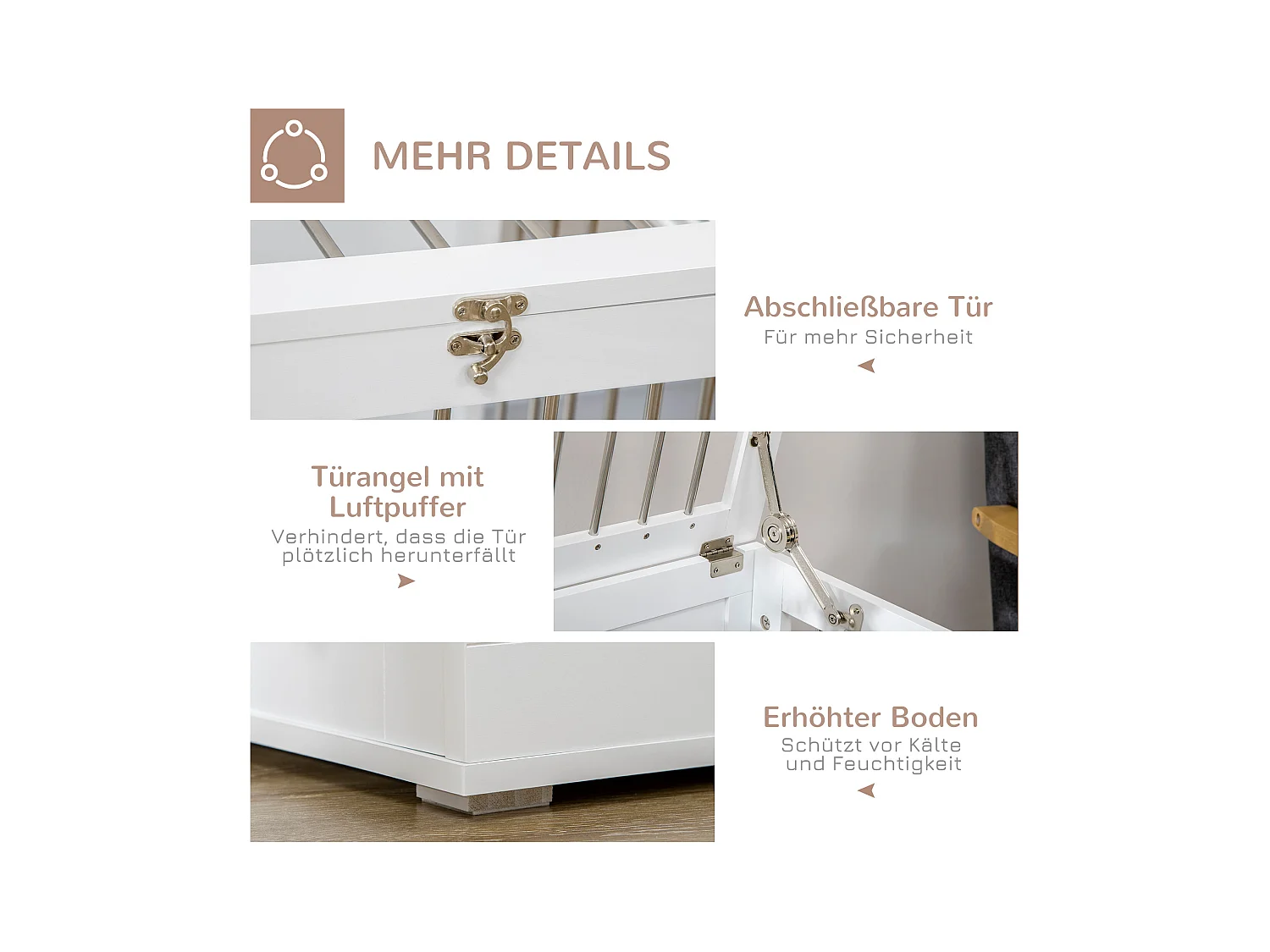 Cage pour chien à portes et fonction transport, design moderne, bois et métal, blanc (80x50x56.5cm)