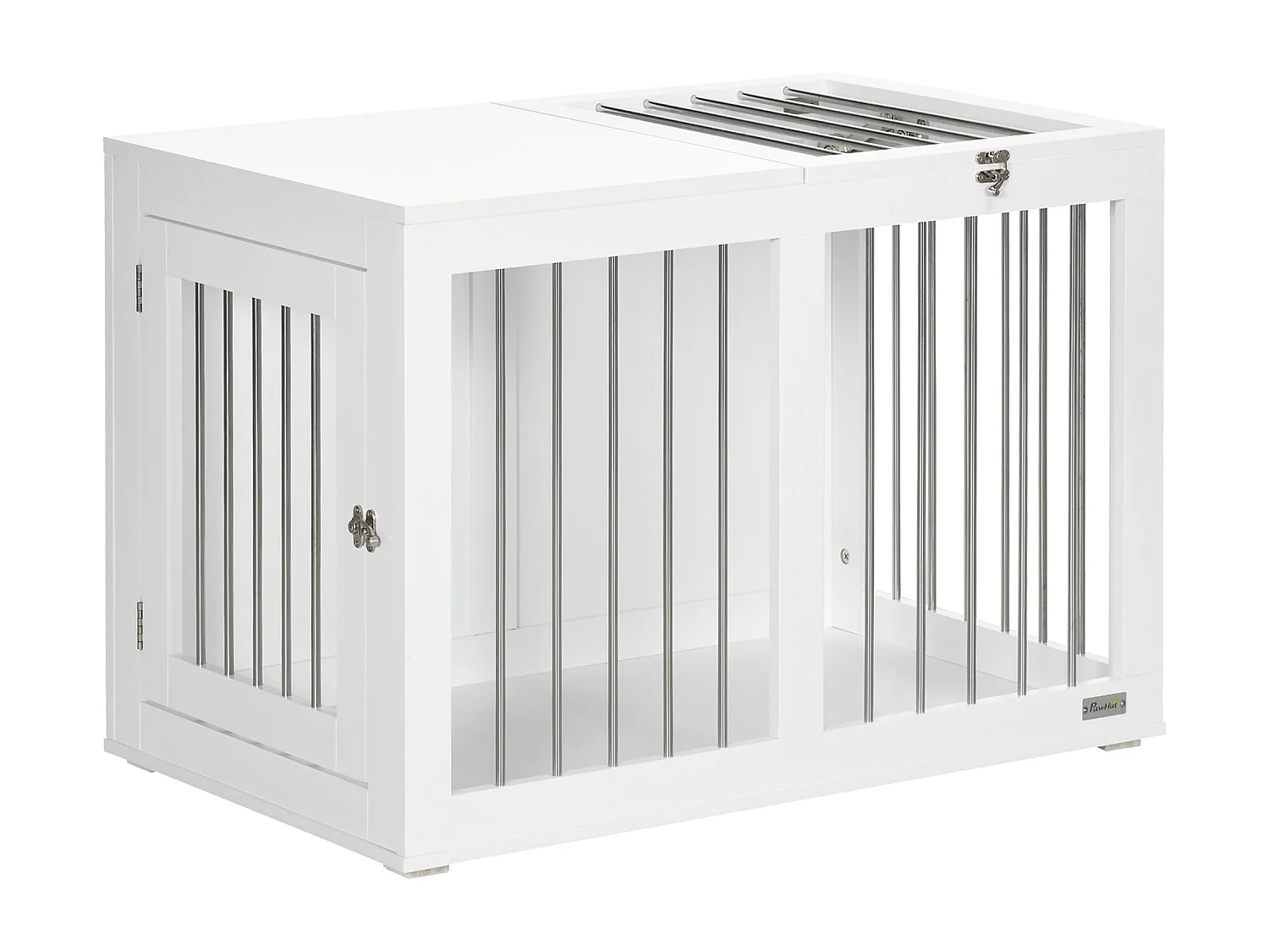 Cage pour chien à portes et fonction transport, design moderne, bois et métal, blanc (80x50x56.5cm)