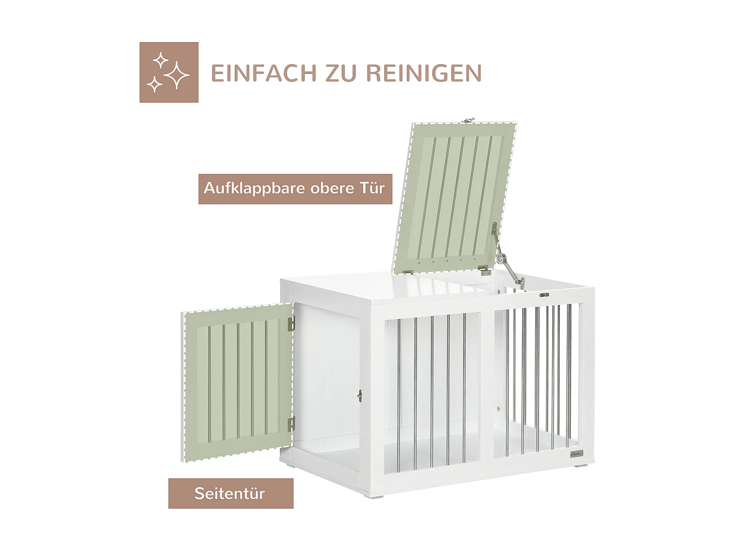 Cage pour chien à portes et fonction transport, design moderne, bois et métal, blanc (80x50x56.5cm)