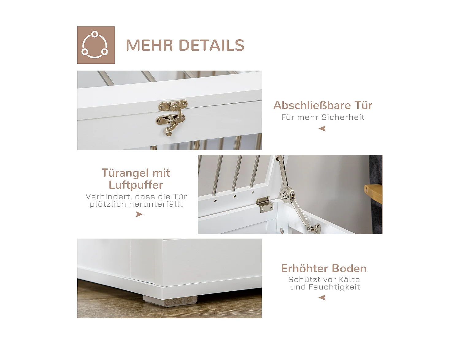 Cage pour chien à portes et fonction transport, design moderne, bois et métal, blanc (80x50x56.5cm)