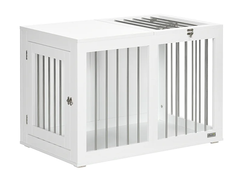 Jaula para perros con puertas y función de transporte, diseño moderno, madera y metal, color blanco (80x50x56,5cm)