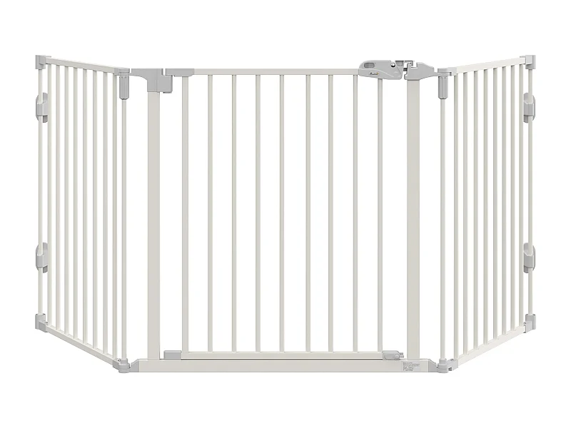 Barrière pour chien réglable et pliable, avec porte automatique, plastique, blanc (202.5x2x76cm)