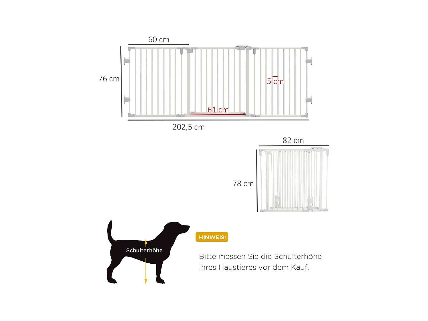 Barrière pour chien réglable et pliable, avec porte automatique, plastique, blanc (202.5x2x76cm)