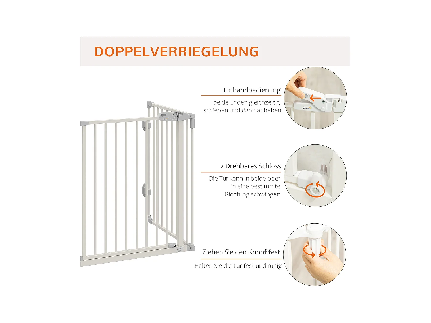 Barrière pour chien réglable et pliable, avec porte automatique, plastique, blanc (202.5x2x76cm)