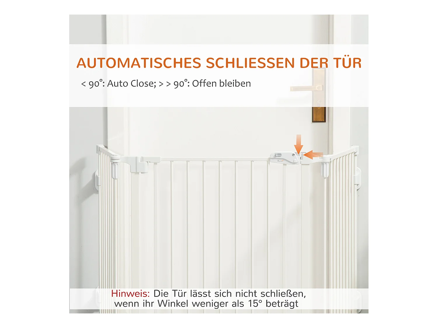 Barrière pour chien réglable et pliable, avec porte automatique, plastique, blanc (202.5x2x76cm)