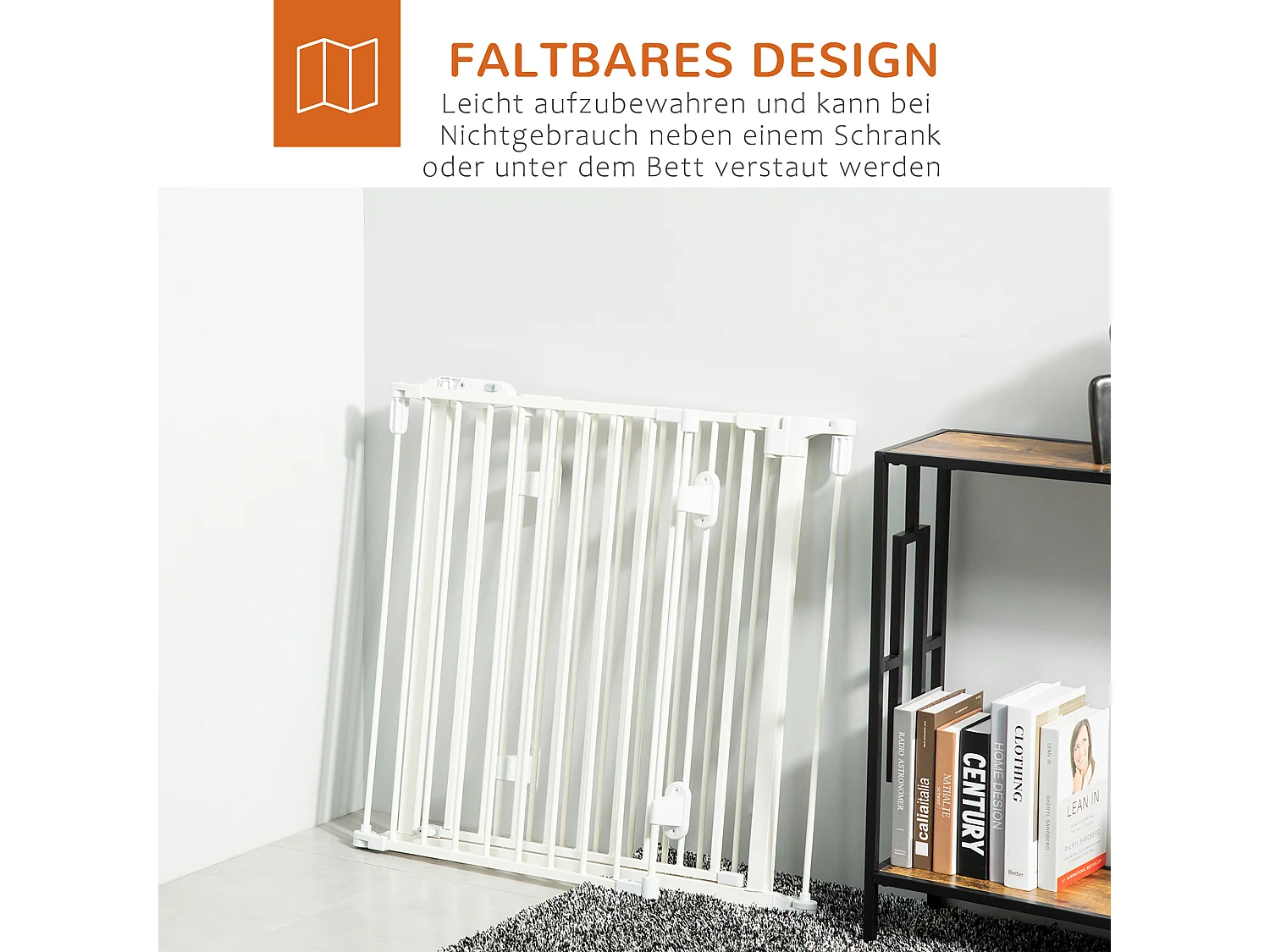 Barrière pour chien réglable et pliable, avec porte automatique, plastique, blanc (202.5x2x76cm)