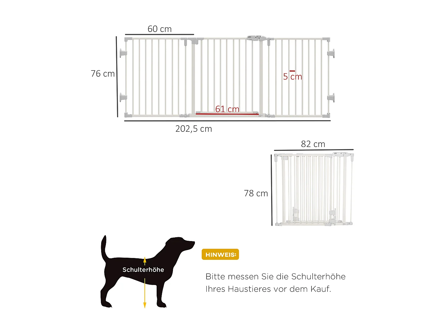 Barrière pour chien réglable et pliable, avec porte automatique, plastique, blanc (202.5x2x76cm)