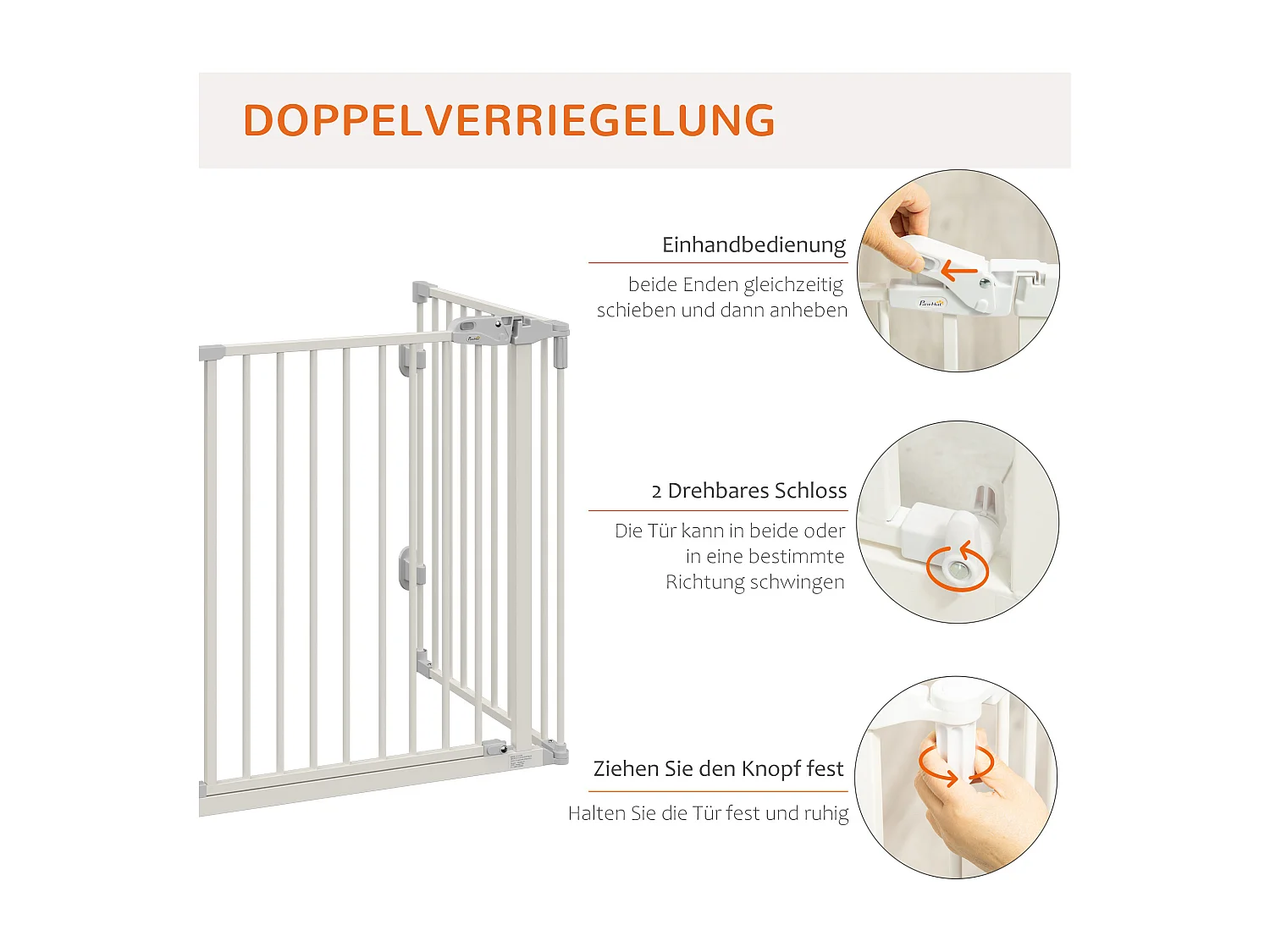 Barrière pour chien réglable et pliable, avec porte automatique, plastique, blanc (202.5x2x76cm)