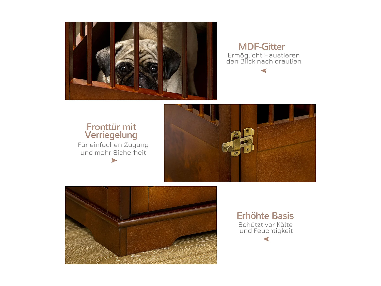 Cage pour chien avec plateau de table, design élégant, bois, marron (80.5x59.5x67.5cm)