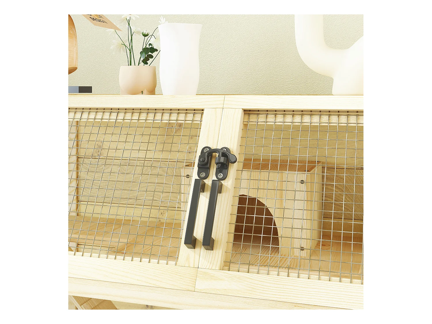 Cage pour hamster nain en bois, design spacieux à 2 étages avec accessoires, bois naturel (87x43x101cm)