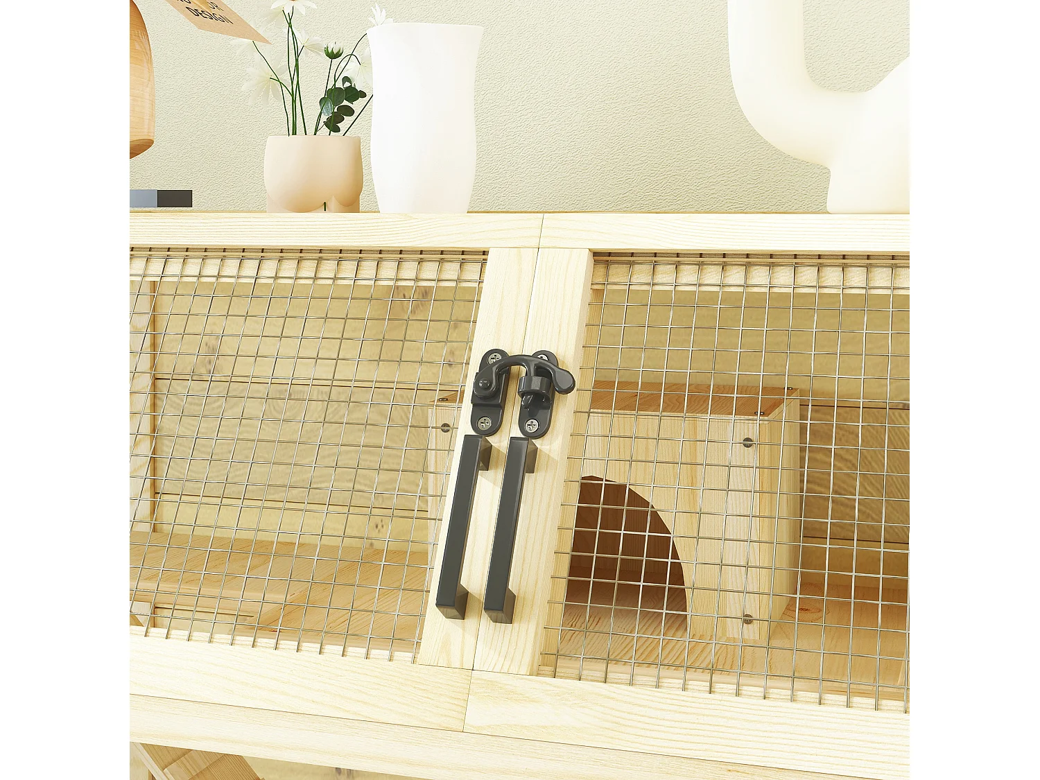 Cage pour hamster nain en bois, design spacieux à 2 étages avec accessoires, bois naturel (87x43x101cm)