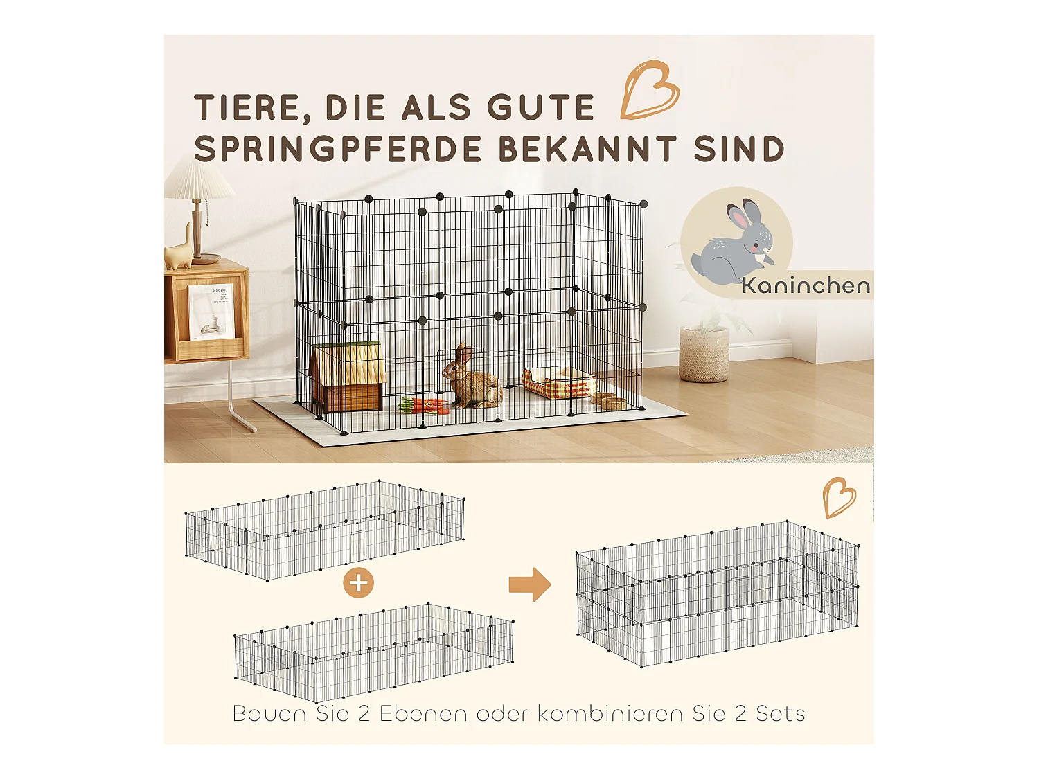 Buitenverblijf voor konijnen en kleine dieren, staal, zwart met deur (120x60x80 cm)