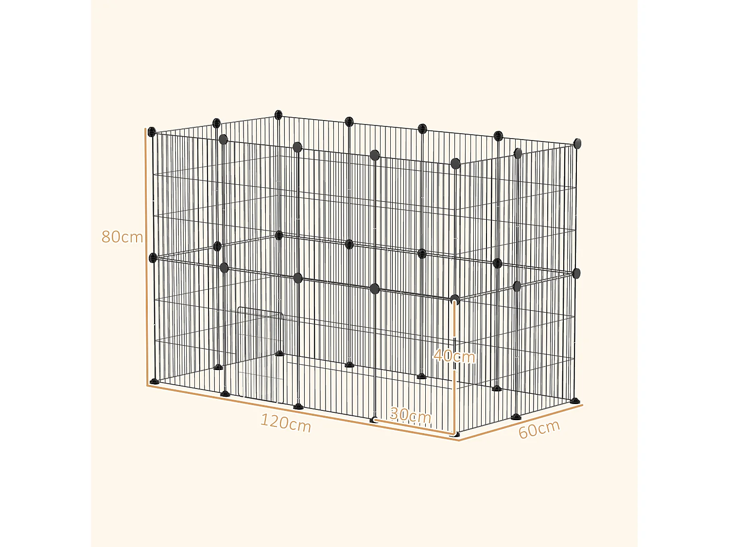 Enclos extérieur pour lapins et petits animaux, acier, noir avec porte (120x60x80 cm)